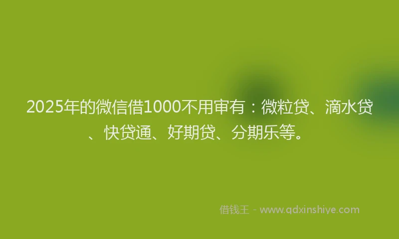 2025年的微信借1000不用审有：微粒贷、滴水贷、快贷通、好期贷、分期乐等。