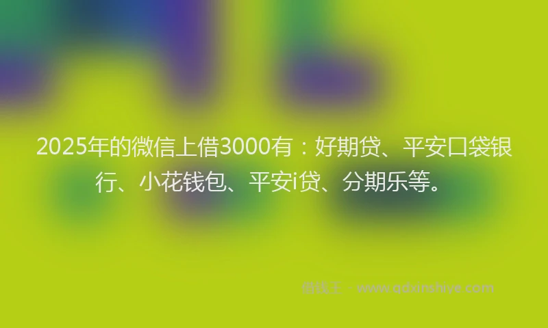 2025年的微信上借3000有：好期贷、平安口袋银行、小花钱包、平安i贷、分期乐等。