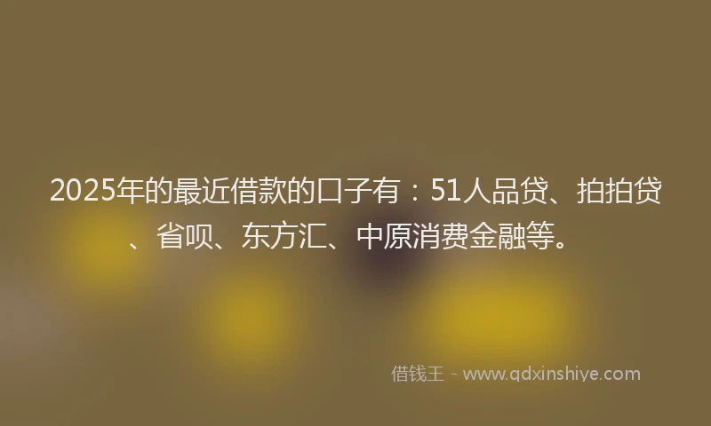 2025年的最近借款的口子有：51人品贷、拍拍贷、省呗、东方汇、中原消费金融等。