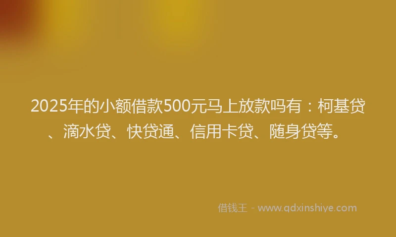 2025年的小额借款500元马上放款吗有：柯基贷、滴水贷、快贷通、信用卡贷、随身贷等。