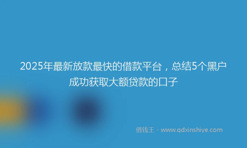 2025年最新放款最快的借款平台，总结5个黑户成功获取大额贷款的口子