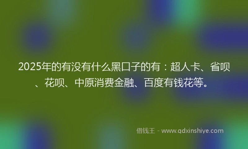 2025年的有没有什么黑口子的有：超人卡、省呗、花呗、中原消费金融、百度有钱花等。