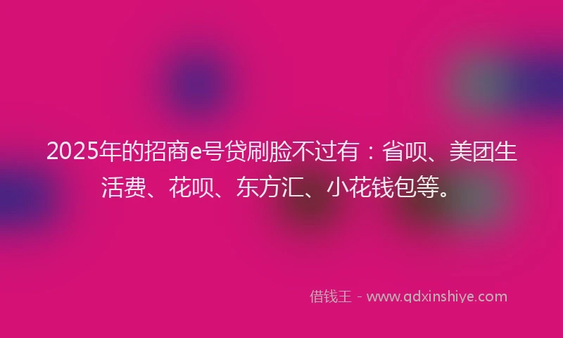 2025年的招商e号贷刷脸不过有：省呗、美团生活费、花呗、东方汇、小花钱包等。