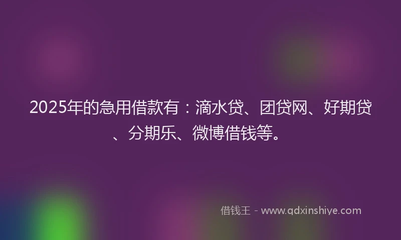 2025年的急用借款有：滴水贷、团贷网、好期贷、分期乐、微博借钱等。