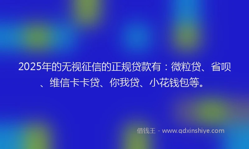 2025年的无视征信的正规贷款有：微粒贷、省呗、维信卡卡贷、你我贷、小花钱包等。