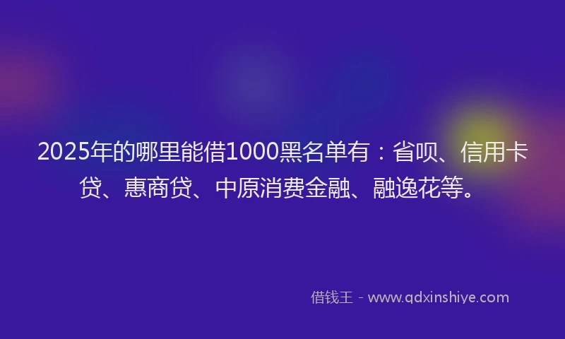 2025年的哪里能借1000黑名单有：省呗、信用卡贷、惠商贷、中原消费金融、融逸花等。
