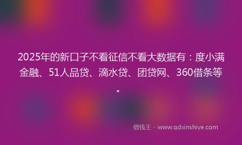 2025年的新口子不看征信不看大数据有：度小满金融、51人品贷、滴水贷、团贷网、360借条等。