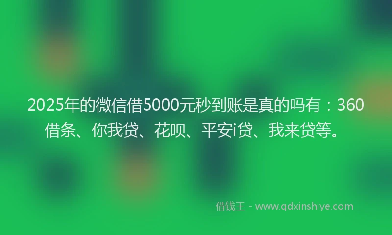 2025年的微信借5000元秒到账是真的吗有：360借条、你我贷、花呗、平安i贷、我来贷等。