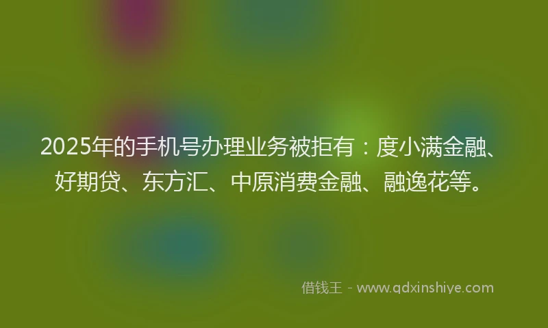 2025年的手机号办理业务被拒有：度小满金融、好期贷、东方汇、中原消费金融、融逸花等。