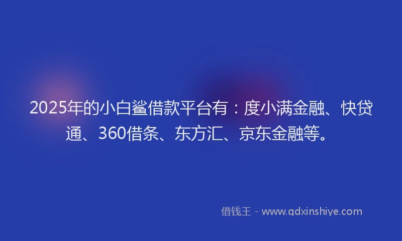2025年的小白鲨借款平台有：度小满金融、快贷通、360借条、东方汇、京东金融等。