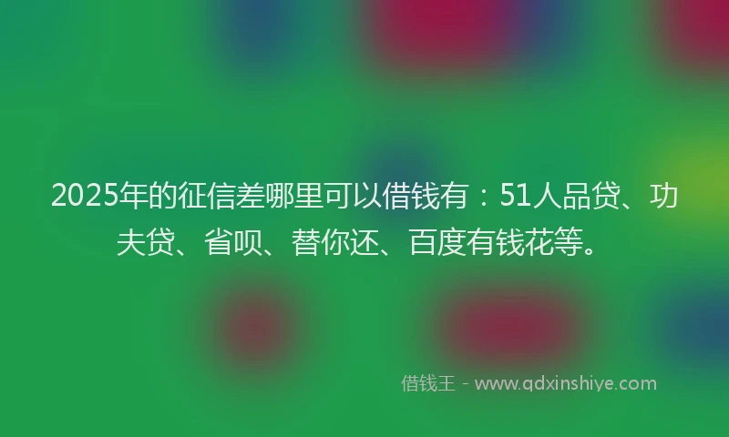 2025年的征信差哪里可以借钱有：51人品贷、功夫贷、省呗、替你还、百度有钱花等。