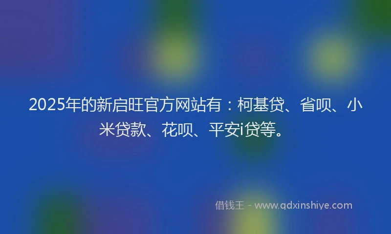 2025年的新启旺官方网站有：柯基贷、省呗、小米贷款、花呗、平安i贷等。