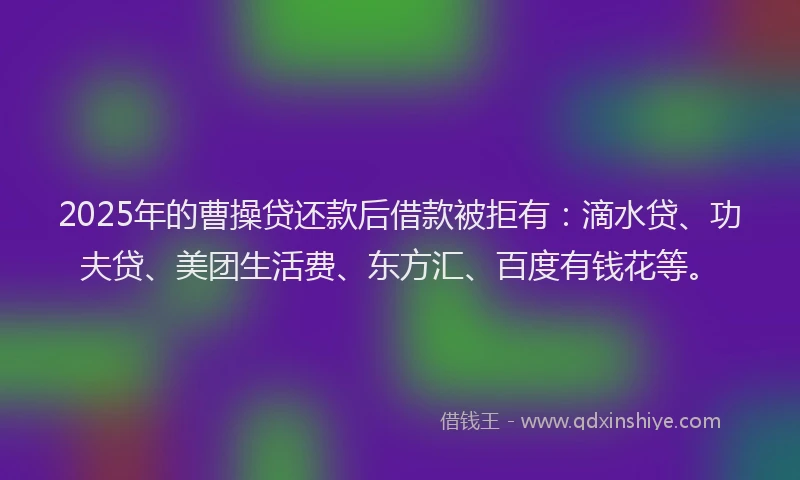 2025年的曹操贷还款后借款被拒有：滴水贷、功夫贷、美团生活费、东方汇、百度有钱花等。