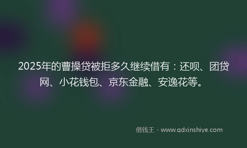 2025年的曹操贷被拒多久继续借有：还呗、团贷网、小花钱包、京东金融、安逸花等。
