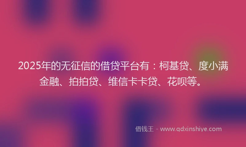 2025年的无征信的借贷平台有：柯基贷、度小满金融、拍拍贷、维信卡卡贷、花呗等。