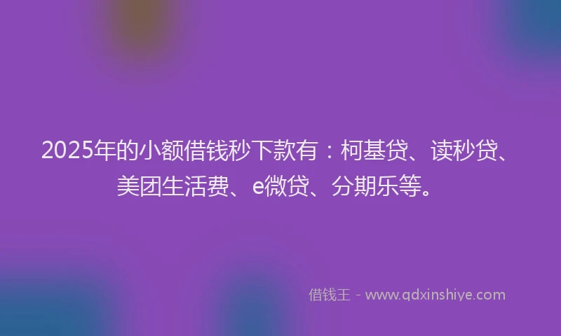 2025年的小额借钱秒下款有：柯基贷、读秒贷、美团生活费、e微贷、分期乐等。