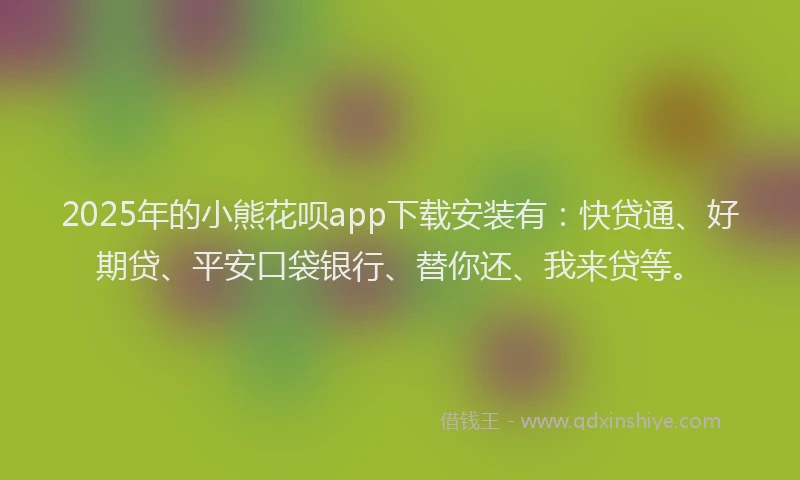 2025年的小熊花呗app下载安装有：快贷通、好期贷、平安口袋银行、替你还、我来贷等。