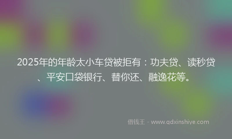 2025年的年龄太小车贷被拒有：功夫贷、读秒贷、平安口袋银行、替你还、融逸花等。