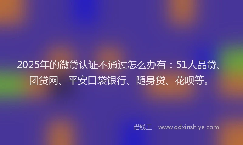 2025年的微贷认证不通过怎么办有：51人品贷、团贷网、平安口袋银行、随身贷、花呗等。