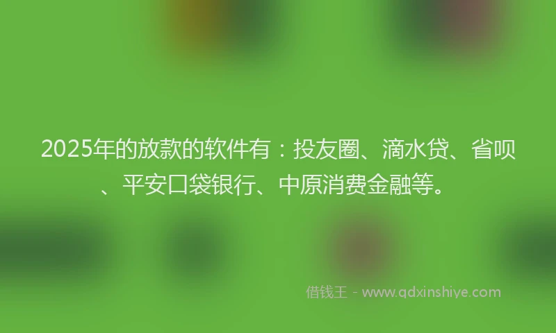 2025年的放款的软件有：投友圈、滴水贷、省呗、平安口袋银行、中原消费金融等。