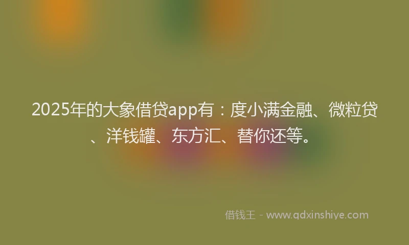 2025年的大象借贷app有：度小满金融、微粒贷、洋钱罐、东方汇、替你还等。