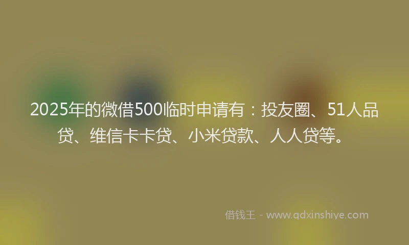 2025年的微借500临时申请有：投友圈、51人品贷、维信卡卡贷、小米贷款、人人贷等。
