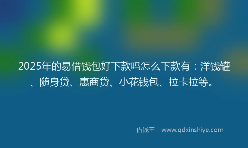 2025年的易借钱包好下款吗怎么下款有：洋钱罐、随身贷、惠商贷、小花钱包、拉卡拉等。