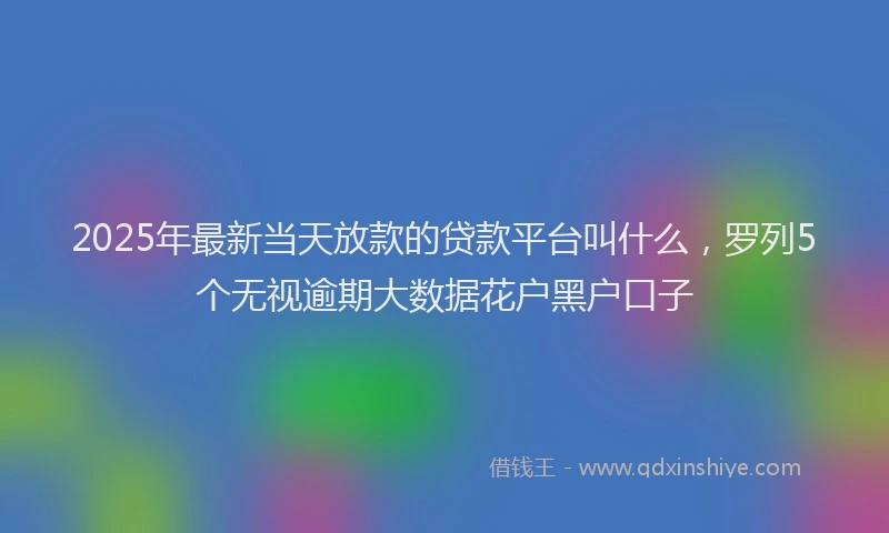 2025年最新当天放款的贷款平台叫什么，罗列5个无视逾期大数据花户黑户口子