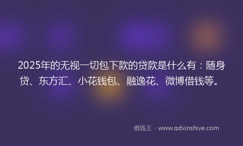 2025年的无视一切包下款的贷款是什么有：随身贷、东方汇、小花钱包、融逸花、微博借钱等。