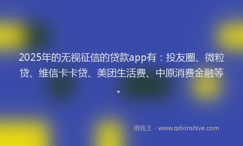 2025年的无视征信的贷款app有：投友圈、微粒贷、维信卡卡贷、美团生活费、中原消费金融等。