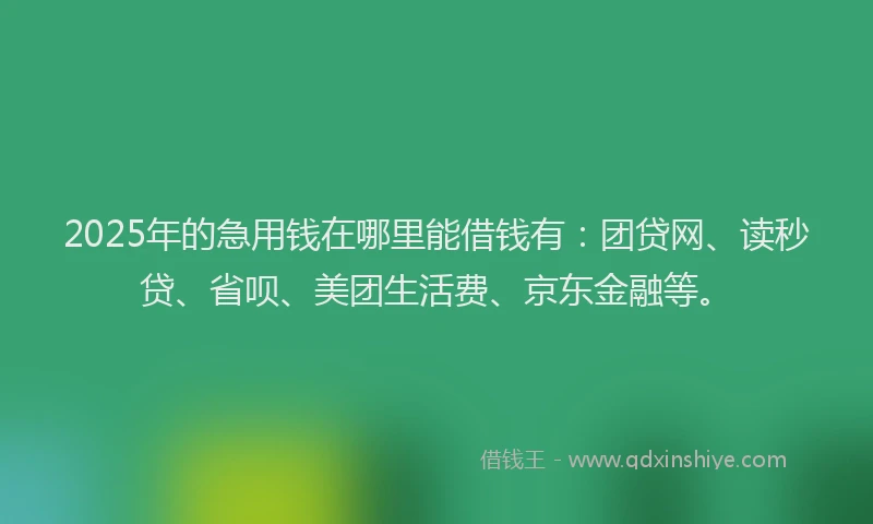 2025年的急用钱在哪里能借钱有：团贷网、读秒贷、省呗、美团生活费、京东金融等。