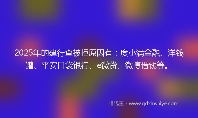 2025年的建行查被拒原因有：度小满金融、洋钱罐、平安口袋银行、e微贷、微博借钱等。