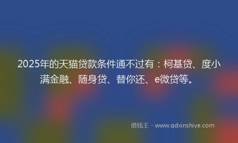 2025年的天猫贷款条件通不过有：柯基贷、度小满金融、随身贷、替你还、e微贷等。