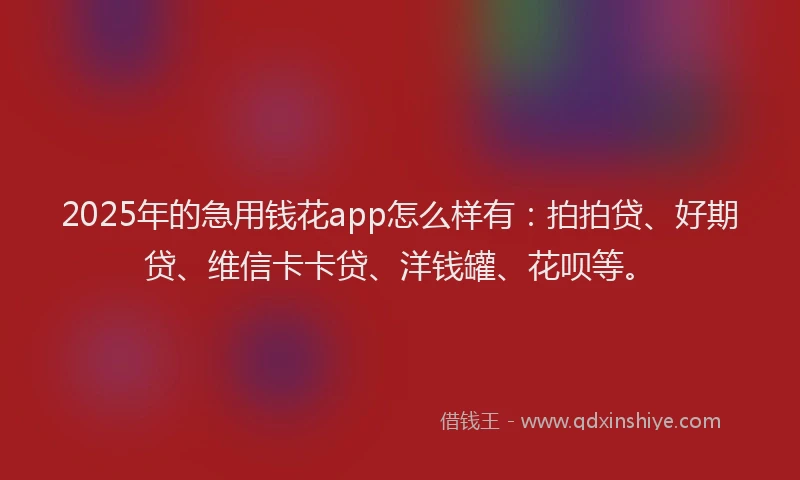 2025年的急用钱花app怎么样有：拍拍贷、好期贷、维信卡卡贷、洋钱罐、花呗等。