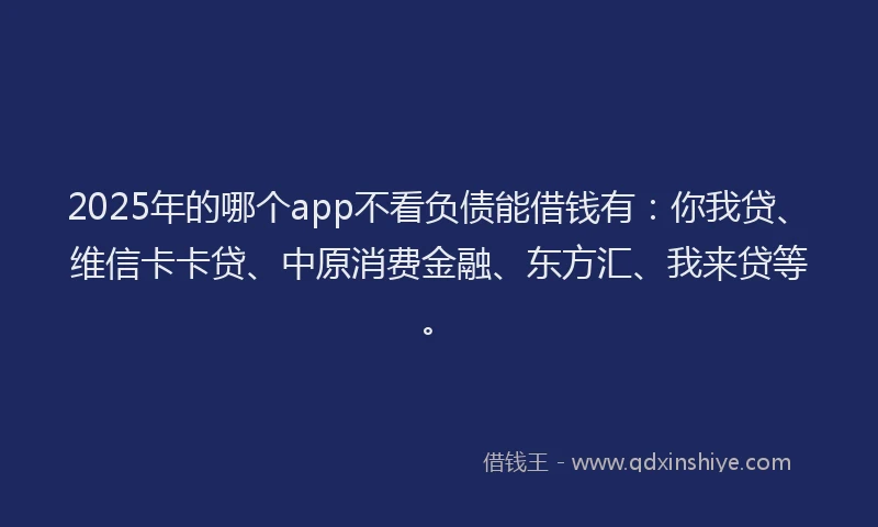 2025年的哪个app不看负债能借钱有：你我贷、维信卡卡贷、中原消费金融、东方汇、我来贷等。