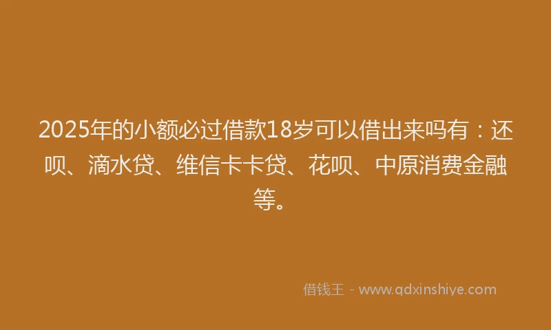 2025年的小额必过借款18岁可以借出来吗有：还呗、滴水贷、维信卡卡贷、花呗、中原消费金融等。