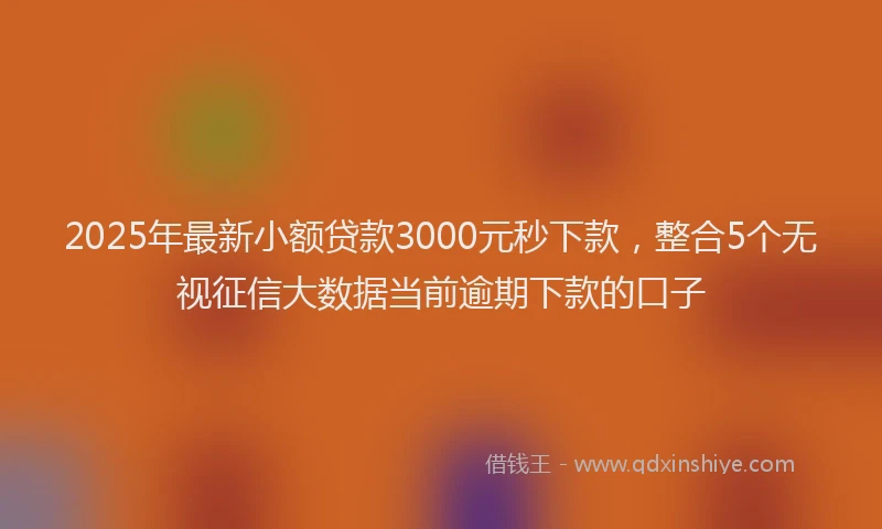 2025年最新小额贷款3000元秒下款，整合5个无视征信大数据当前逾期下款的口子