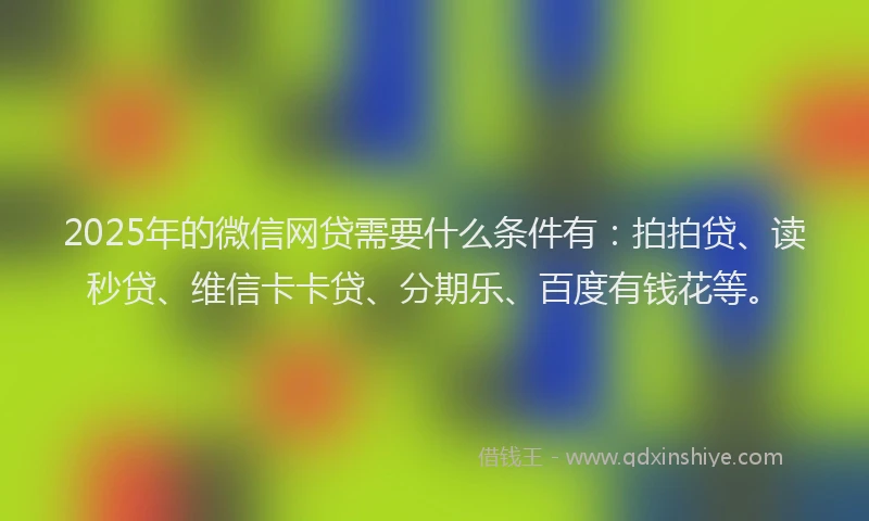 2025年的微信网贷需要什么条件有：拍拍贷、读秒贷、维信卡卡贷、分期乐、百度有钱花等。