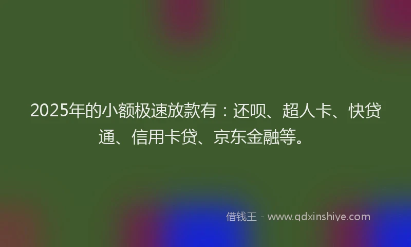 2025年的小额极速放款有：还呗、超人卡、快贷通、信用卡贷、京东金融等。