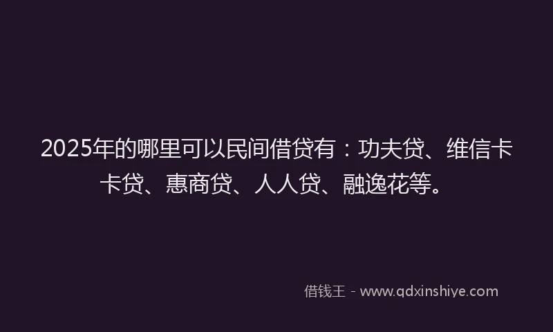 2025年的哪里可以民间借贷有：功夫贷、维信卡卡贷、惠商贷、人人贷、融逸花等。