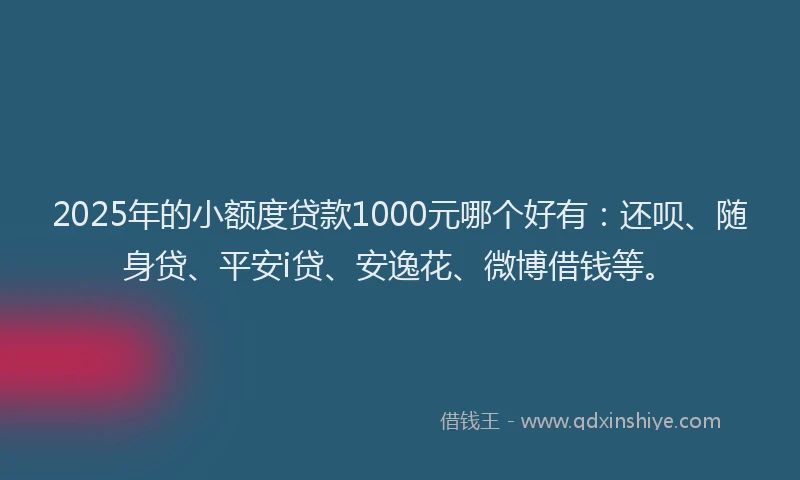 2025年的小额度贷款1000元哪个好有：还呗、随身贷、平安i贷、安逸花、微博借钱等。
