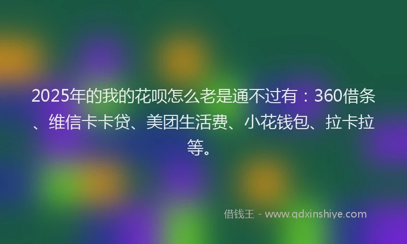2025年的我的花呗怎么老是通不过有：360借条、维信卡卡贷、美团生活费、小花钱包、拉卡拉等。