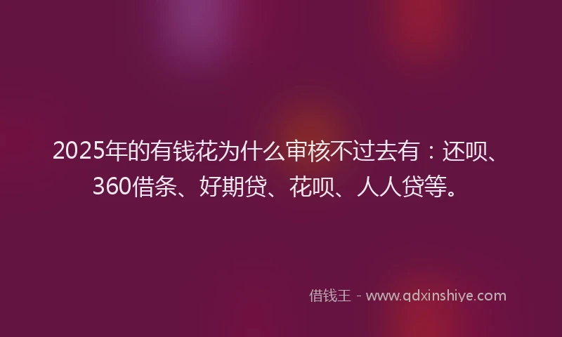 2025年的有钱花为什么审核不过去有：还呗、360借条、好期贷、花呗、人人贷等。