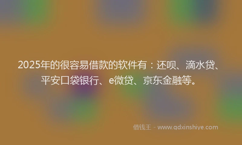 2025年的很容易借款的软件有：还呗、滴水贷、平安口袋银行、e微贷、京东金融等。