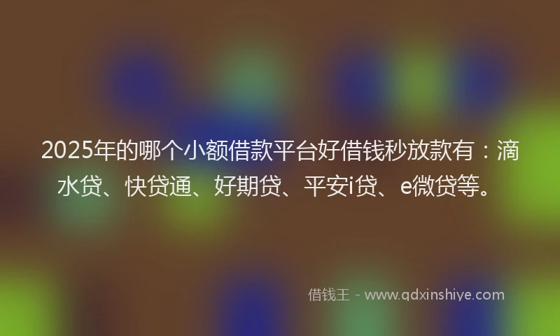 2025年的哪个小额借款平台好借钱秒放款有：滴水贷、快贷通、好期贷、平安i贷、e微贷等。