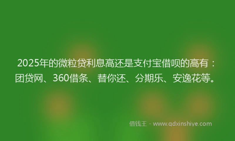 2025年的微粒贷利息高还是支付宝借呗的高有：团贷网、360借条、替你还、分期乐、安逸花等。