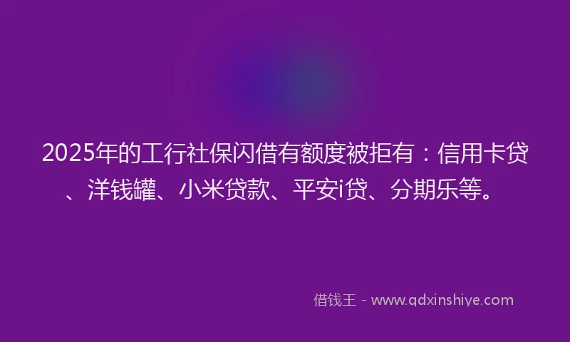2025年的工行社保闪借有额度被拒有：信用卡贷、洋钱罐、小米贷款、平安i贷、分期乐等。