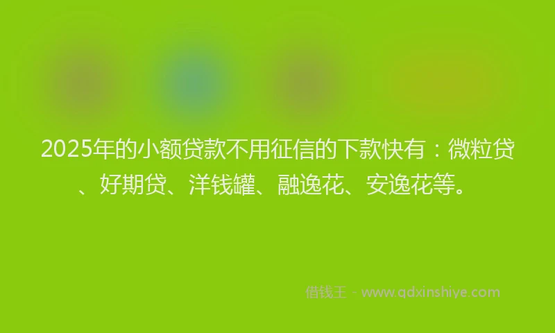 2025年的小额贷款不用征信的下款快有：微粒贷、好期贷、洋钱罐、融逸花、安逸花等。