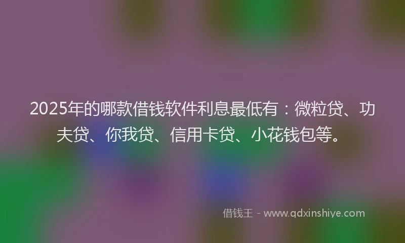 2025年的哪款借钱软件利息最低有：微粒贷、功夫贷、你我贷、信用卡贷、小花钱包等。