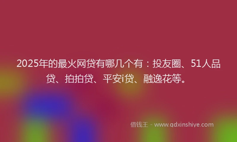 2025年的最火网贷有哪几个有:投友圈、51人品贷、拍拍贷、平安i贷、融逸花等。